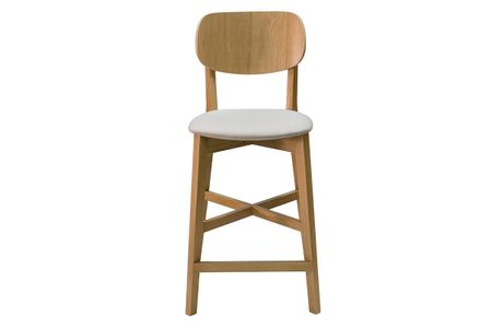 Tabouret de bar en bois clair chêne massif et tissu beige H65 cm LUCIA
