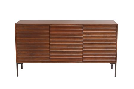 Buffet en bois foncé manguier massif et métal noir 3 portes L140 cm ONDA