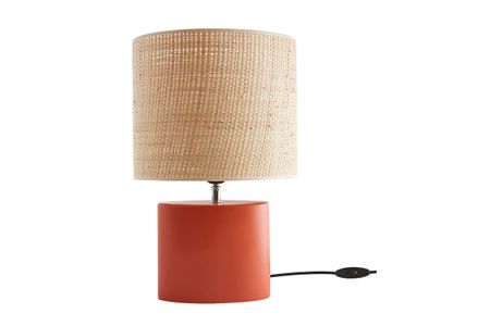 Lampe à poser en céramique terracotta mat et abat-jour en raphia naturel H40 cm TIGA