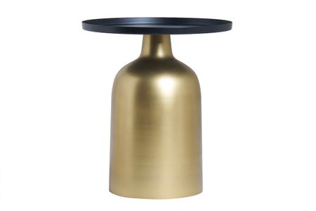 Table d'appoint design ronde en métal doré et plateau noir mat RAMSES