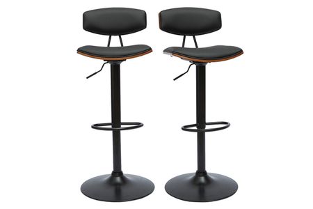 Tabourets de bar design réglables noir et bois foncé (lot de 2) VASCO