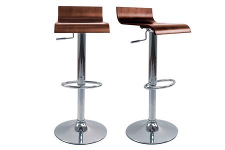 Tabourets de bar design bois foncé noyer et acier chromé (lot de 2) SURF V2