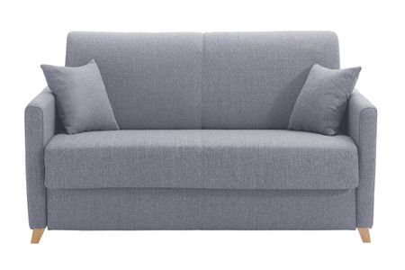 Canapé convertible 2-3 places en tissu gris et bois clair avec matelas 13 cm SKANDY