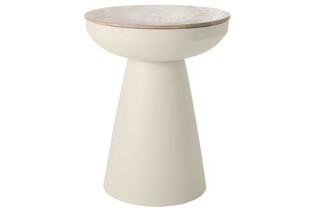 Table d'appoint ronde design avec rangement en métal grège et bois manguier massif H52 cm TAM