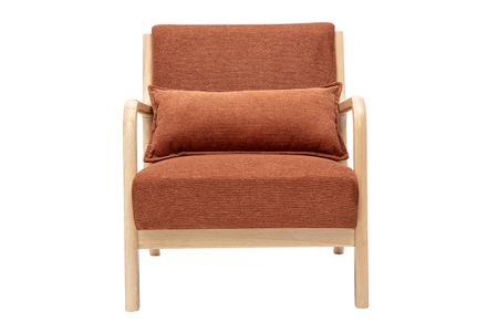 Fauteuil scandinave en tissu effet velours terre brûlée et bois clair massif DERRY