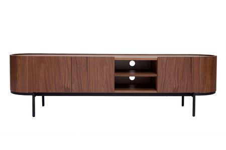 Meuble TV design bois foncé noyer et métal noir avec rangements L180 cm SKYE