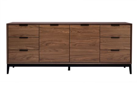Buffet vintage finition bois foncé noyer et métal noir avec rangements L180 cm SARTO