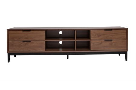 Meuble TV vintage finition bois foncé noyer et métal noir avec rangements L180 cm SARTO
