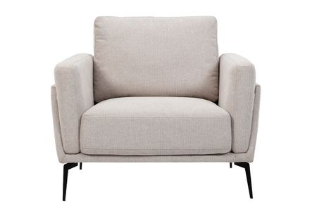 Fauteuil design en tissu effet velours texturé beige et métal noir MOSCO