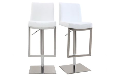 Tabourets de bar relevables blanc et acier chromé (lot de 2) KYLE