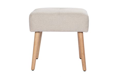 Tabouret bas en tissu effet velours texturé beige et bois clair massif H46 cm GUESTA
