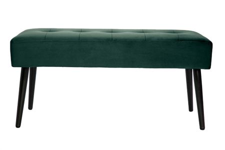 Banc design capitonné en tissu velours vert foncé et métal noir L96 cm GUESTA