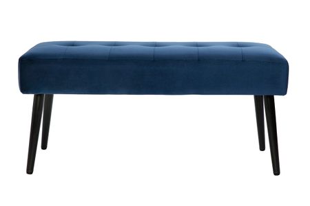 Banc design capitonné en tissu velours bleu nuit et métal noir L96 cm GUESTA