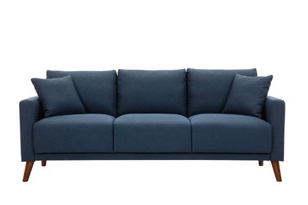 Canapé 3 places en tissu bleu foncé et bois foncé MUNIK