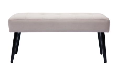 Banc design capitonné en tissu velours taupe et métal noir L96 cm GUESTA