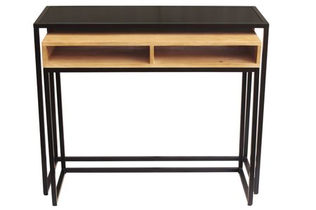 Console bureau d'appoint avec rangements casiers en bois manguier massif et métal noir L100 cm YPKA