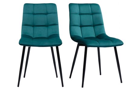 Chaises design en tissu velours bleu canard et métal noir (lot de 2) MAXWELL