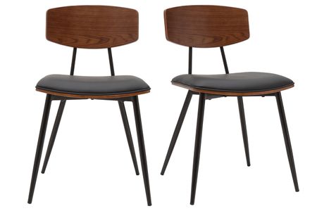 Chaises vintage en bois foncé noyer assises noires et métal noir (lot de 2) JOLINE