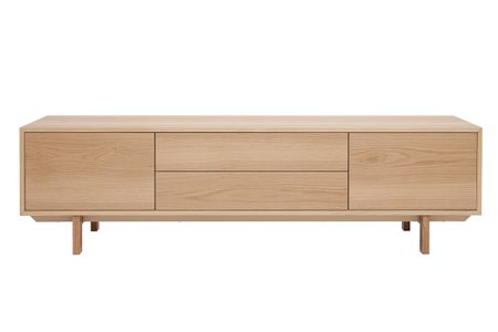 Meuble TV scandinave bois clair chêne 2 portes 2 tiroirs L180cm SID
