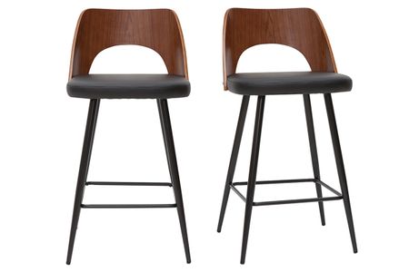 Tabourets de bar design noirs et noyer H66.5 (lot de 2) FALCOM