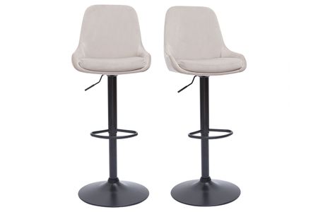 Tabourets de bar design réglables en tissu velours taupe et métal noir 360° (lot de 2) HOLO