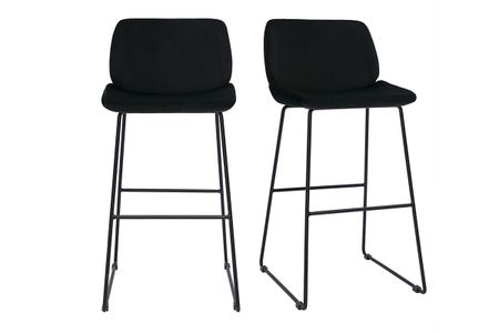 Tabourets de bar fixes en tissu velours noir pieds métal noir H65 (lot de 2) KAOLY