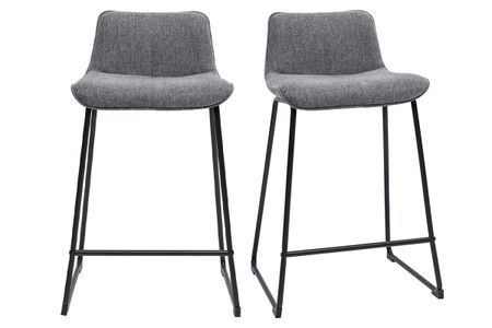 Tabourets de bar en tissu effet velours texturé gris et métal H65 (lot de 2) BOOST