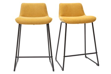 Tabourets de bar en tissu effet velours texturé jaune moutarde et métal H65 cm (lot de 2) BOOST