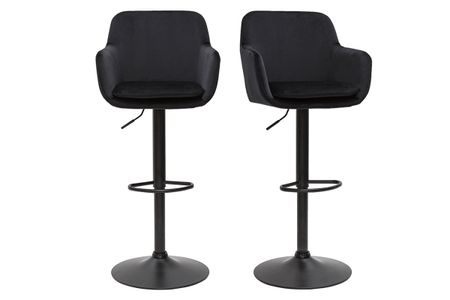 Tabourets de bar réglables en velours noir et métal (lot de 2) AMIKA
