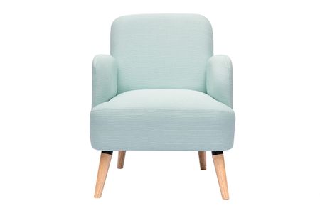 Fauteuil scandinave en tissu menthe à l'eau et bois clair ISKO