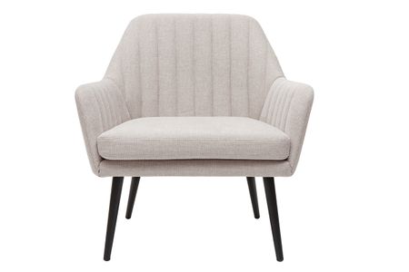 Fauteuil design en tissu effet velours texturé beige et métal noir GASTON