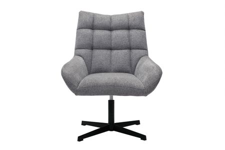 Fauteuil pivotant design en tissu effet velours texuré gris et métal noir KING