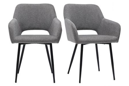 Chaises en tissu effet velours texturé gris et métal noir (lot de 2) LAURETTE