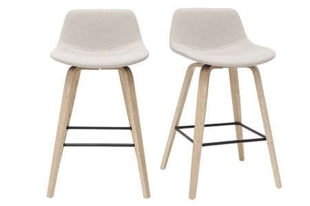 Tabourets de bar scandinaves beige et bois clair H65 cm (lot de 2) NONIE