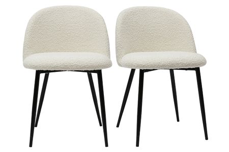 Chaises en tissu effet laine bouclée blanc cassé et métal noir (lot de 2) CELESTE