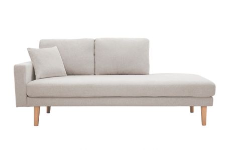 Méridienne scandinave en tissu effet velours texturé beige et bois clair BERTILLE