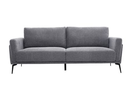 Canapé design 3 places en tissu effet velours texturé gris et métal noir MOSCO