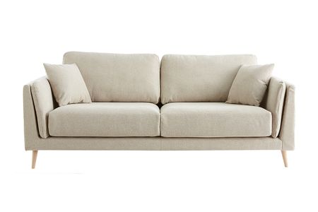 Canapé scandinave 3 places en tissu beige naturel et bois clair VOGUE