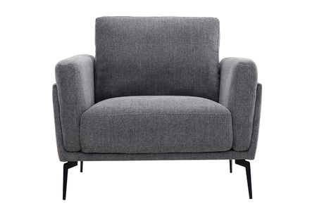 Fauteuil design en tissu effet velours texturé gris et métal noir MOSCO