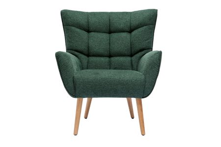 Fauteuil scandinave tissu effet velours texturé vert foncé et bois clair AVERY