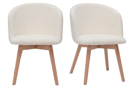 Chaises scandinaves en tissu effet laine bouclée blanc cassé et bois clair massif (lot de 2) VANITY