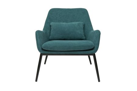 Fauteuil design en tissu effet velours bleu canard et métal noir MAXINE