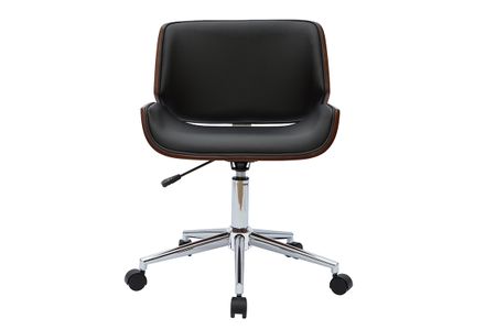 Chaise de bureau à roulettes design noir, bois foncé noyer et acier chromé RUBBENS