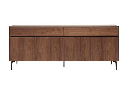 Buffet design en bois foncé noyer et métal noir 4 portes 2 tiroirs L180 cm BLISS
