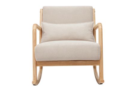 Rocking chair scandinave en tissu effet velours beige et bois clair massif DERRY