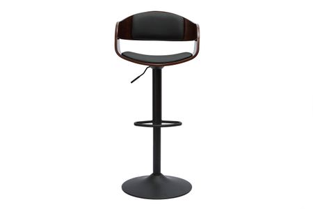 Taburete de cocina de diseño regulable negro con madera oscura EUSTACHE