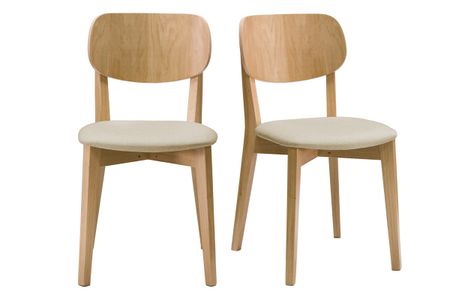 Chaises vintage en bois clair chêne et tissu beige (lot de 2) LUCIA