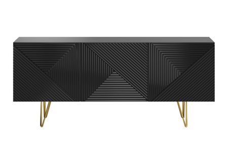 Buffet design gravé noir et métal doré 3 portes L160 cm OZEN