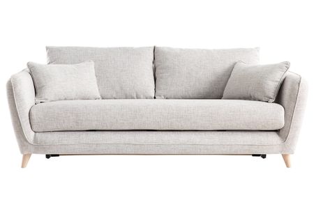 Canapé convertible scandinave 3 places en tissu gris clair chiné et bois clair avec matelas 10 cm CREEP