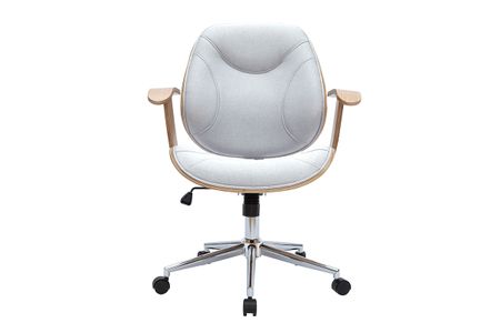 Chaise de bureau à roulettes design en tissu gris clair, bois clair et acier chromé YORKE